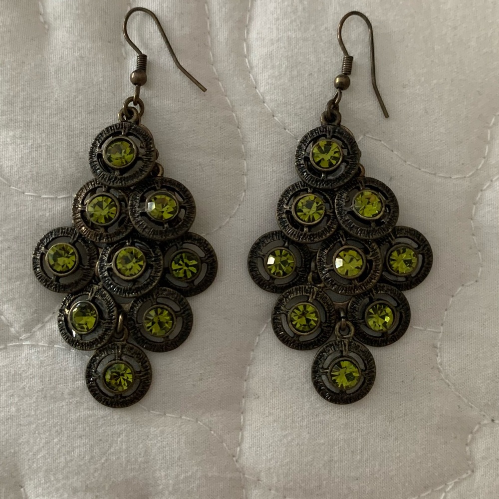 Elegant Bronze and Green Dangle Earrings